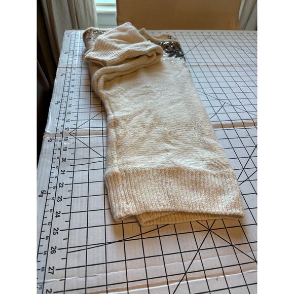 Vintage Beaded Sequin SILK ANGORA Cream Ivory Gold Black Silver Sweater Sz Large - Picture 10 of 11